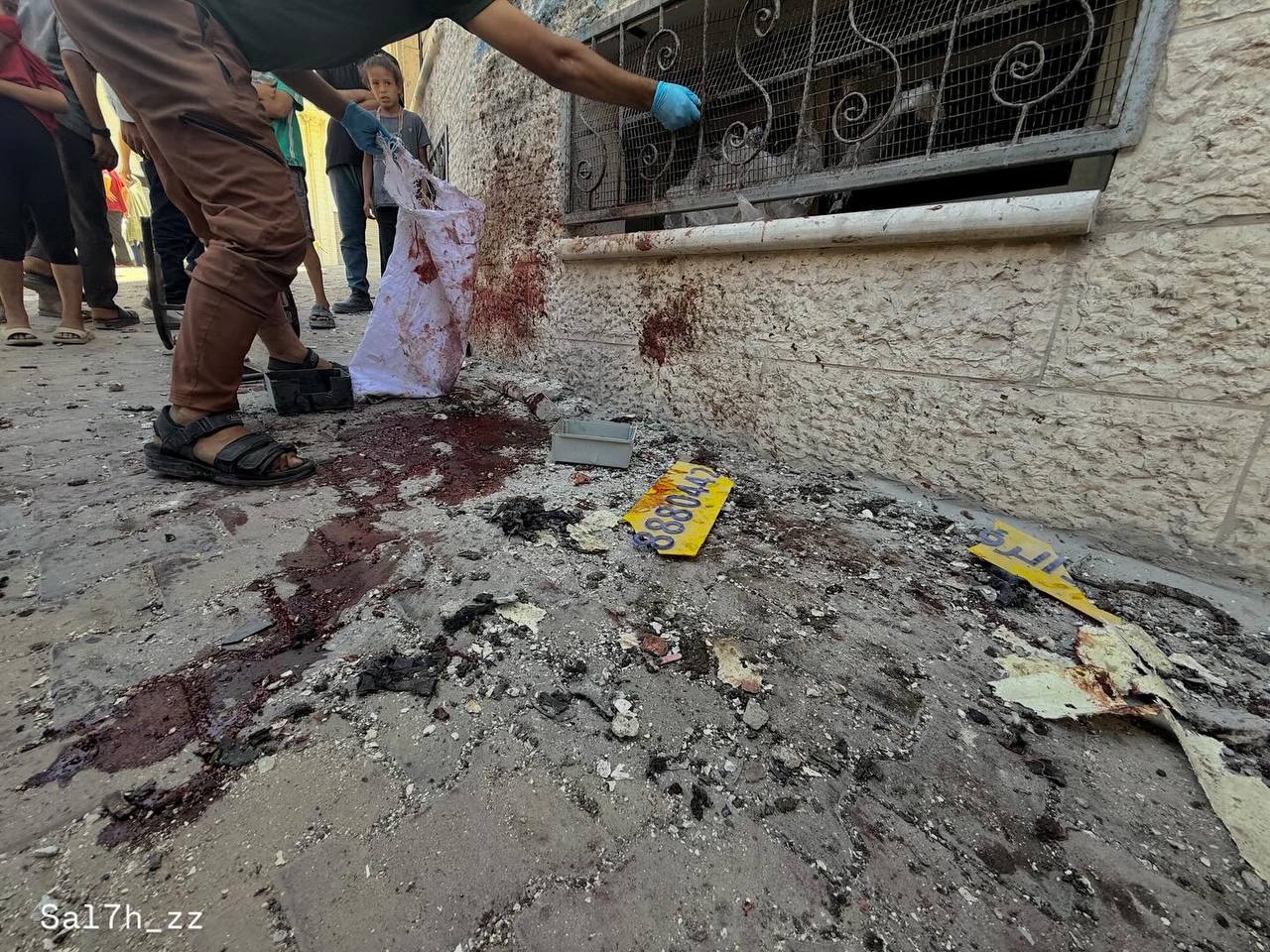 Among the targeting of a group of citizens this morning in Gaza City, the blood of some martyrs stai