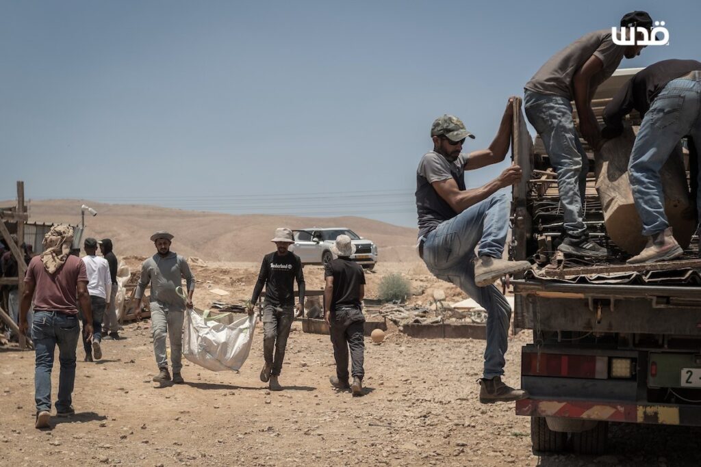 Palestinian families evacuate their housing in the Al-Marajat area, north of Jericho after Zionist settlers keep attacking them
