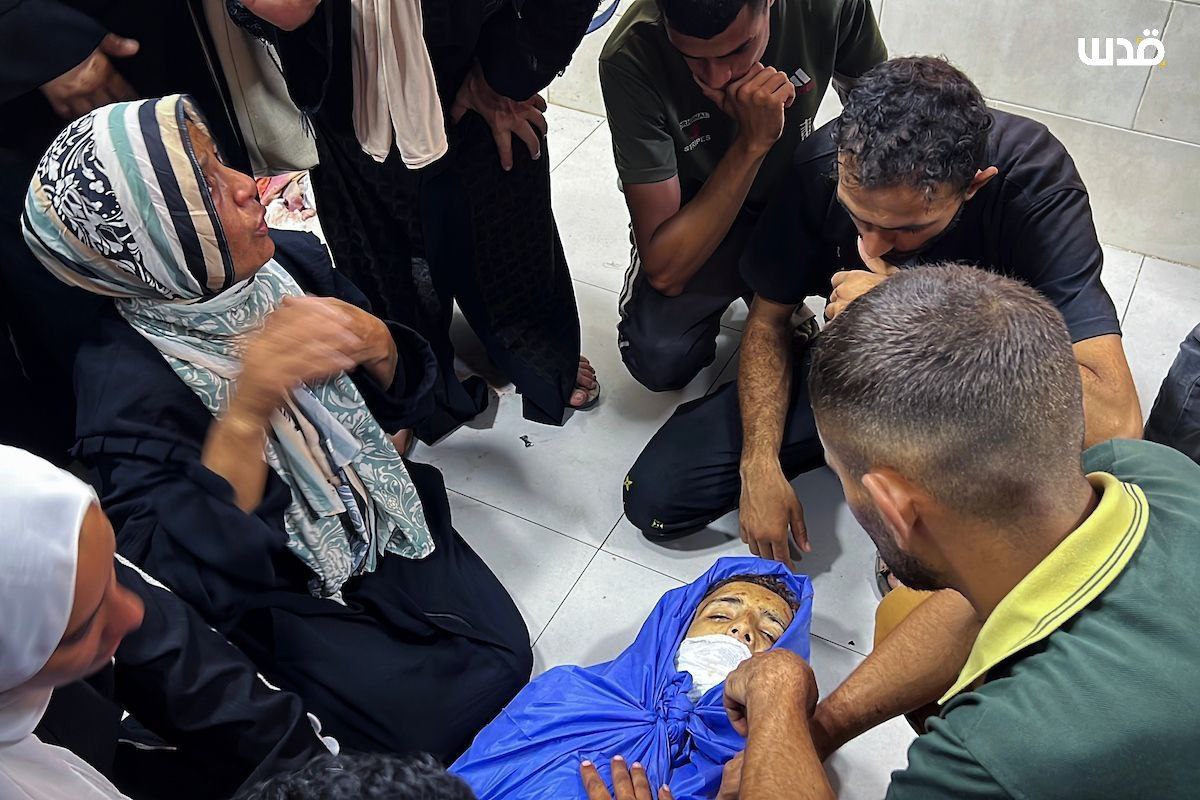 Farewell and the funeral of a number of martyrs at Al -Awda Medical Hospital in Nasserat camp, who r