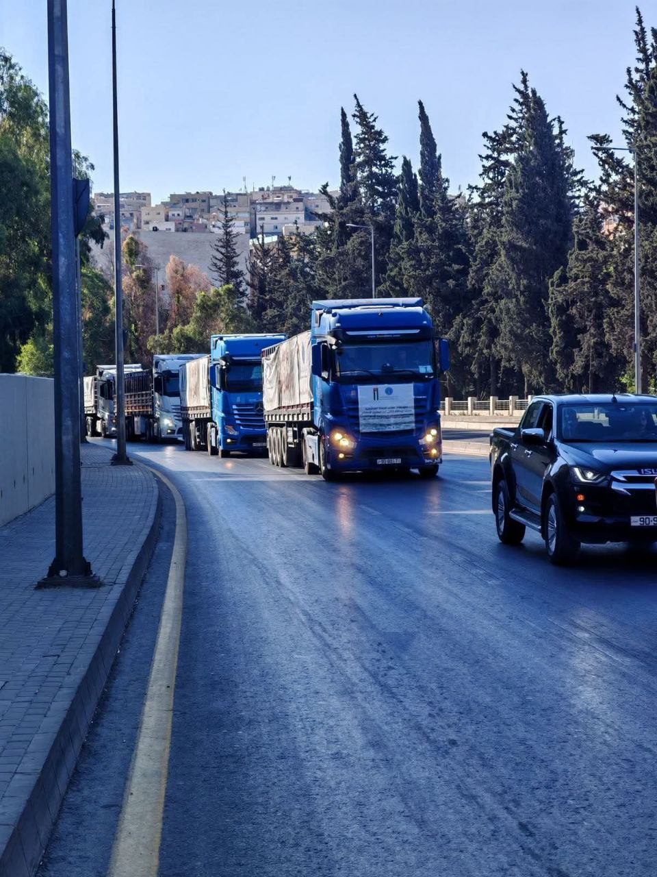 Jordanian media: a Jordanian aid convoy of 50 trucks loaded with food and baby milk, which is launch
