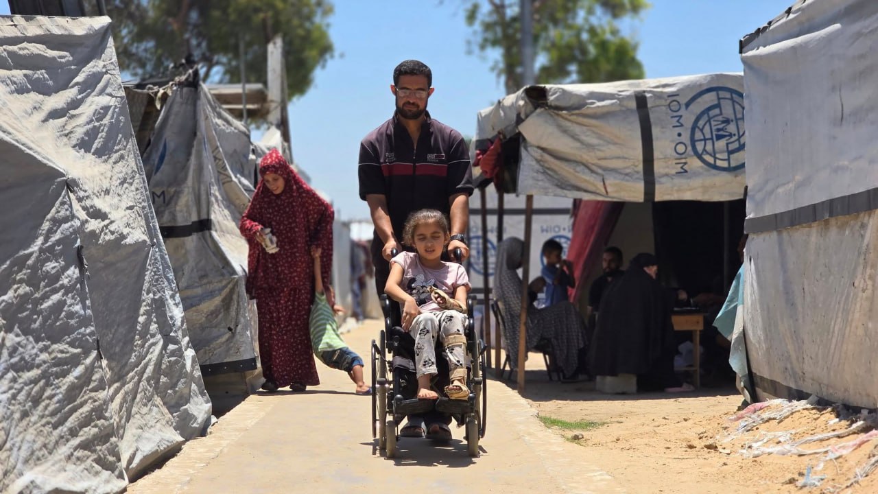 “She was injured while playing on the swing.” The child, Rehab Matar, 8 years old, was paralyzed fro