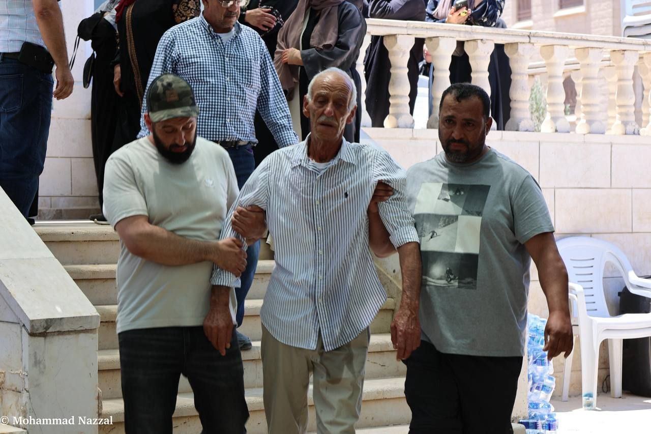 The funeral of the bodies of the two martyrs, Muhammad Shalabi and Saif al-Din Muslat, from the town