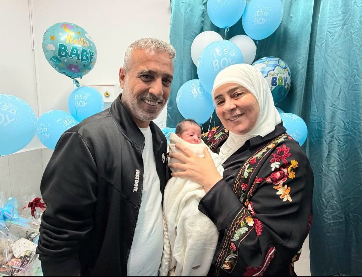 After 24 years in the occupation prisons, freedman Jihad al-Hindi receives his first child, “Youssef